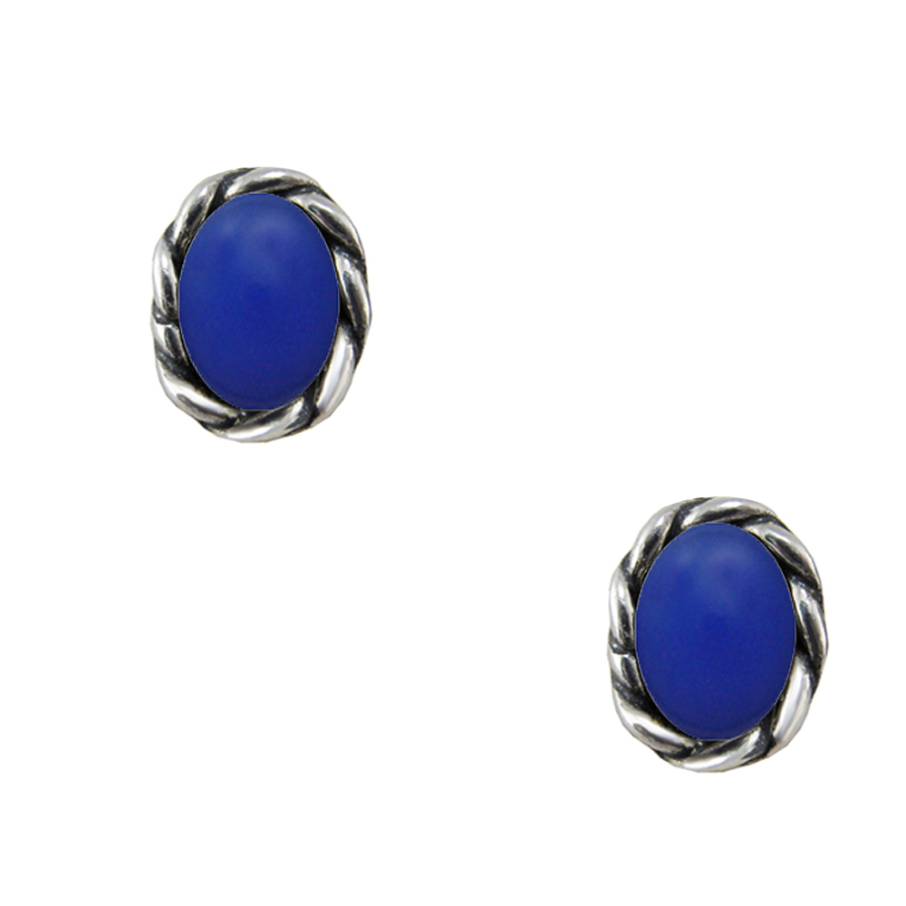 Sterling Silver Little Blue Onyx Drop Post Stud Earrings